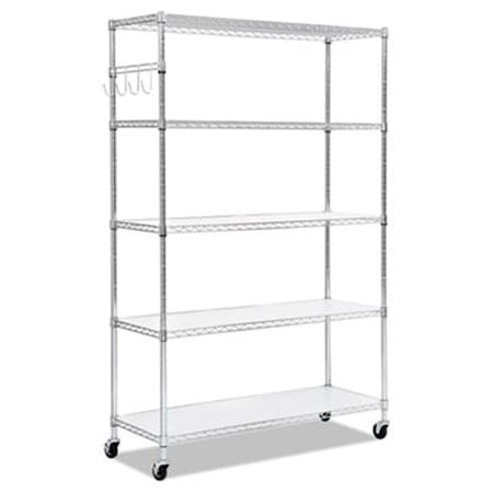 Fine-Line 5-Shelf Wire Shelving Kit with Casters & Shelf Liners, 72 x 48 x 18 in. - Silver FI2659410
